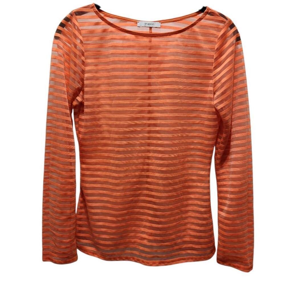 Studio F orange and mesh‎ stripe bodycon shirt long sleeve small